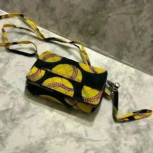 Quilted Baseball Small Crossbody Wristlet Wallet Purse